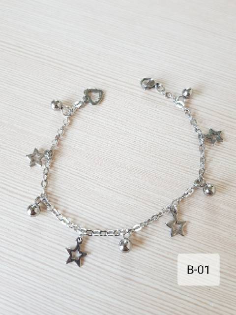 SET Gelang Tangan Kaki Motif Bintang Silver Titanium antikarat