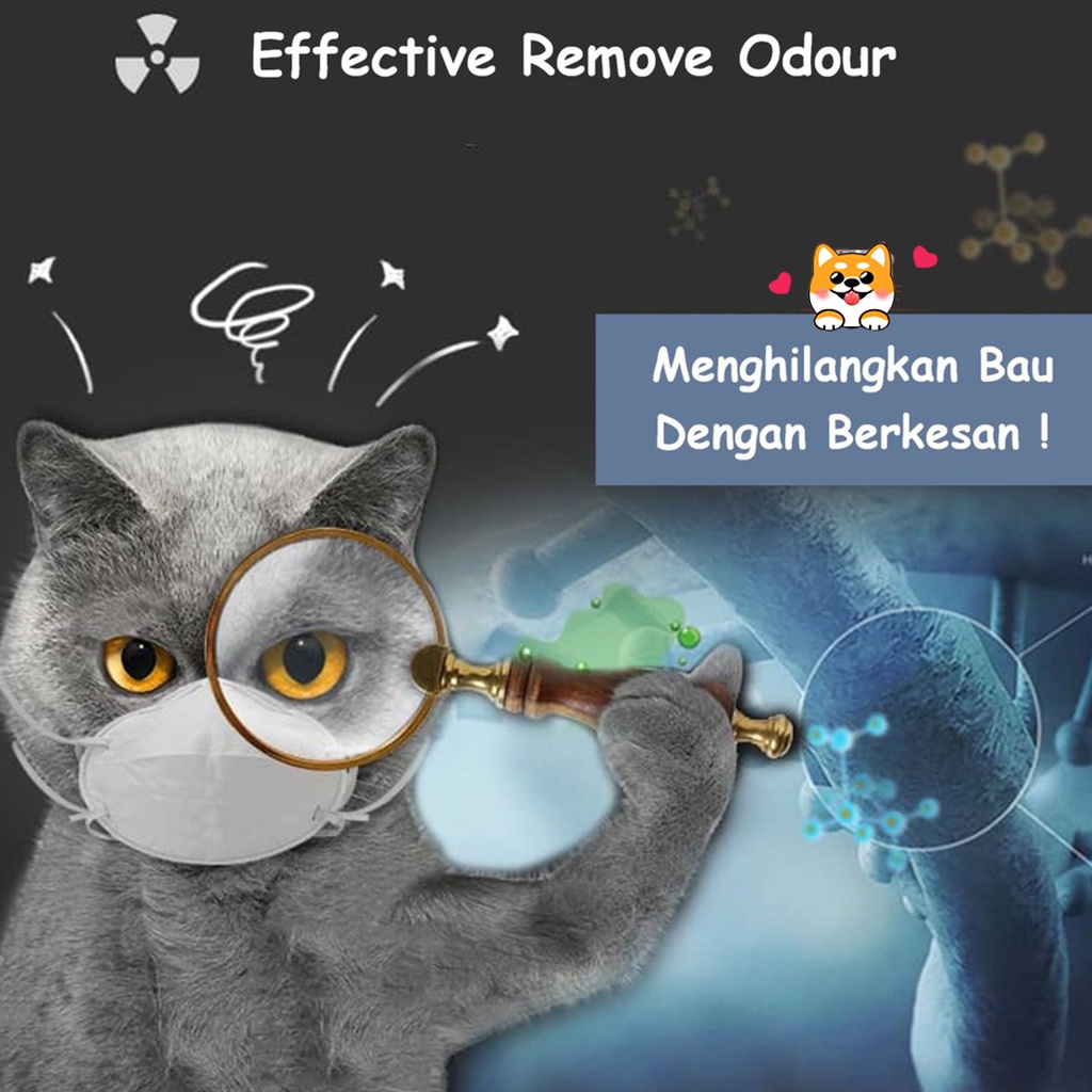Pewangi pasir kucing 250gr, Litter Deodorizer dengan Aktif Arang, Penghilang Bau pasir kucing