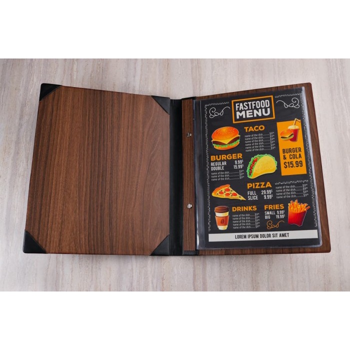 

Exclusive Ready Stock - Buku Menu Serat Kayu A4 - Model Isi Plastik - Coklat Tua