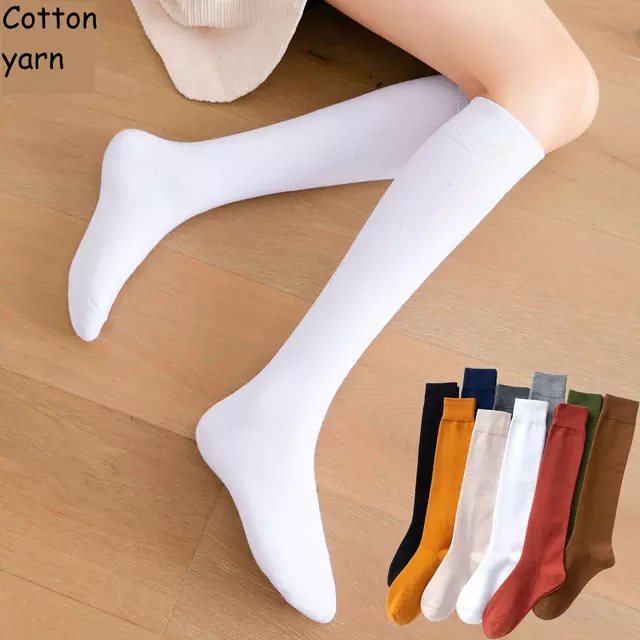 Kaus Kaki Unisex Panjang Selutut Bahan Spandex Lembut / Kaos Kaki Wanita Dewasa Selutut Tebal Bisa Untuk Pria Wanita Kaos Kaki Sekolah Putih Hitam Cream All Size Murah