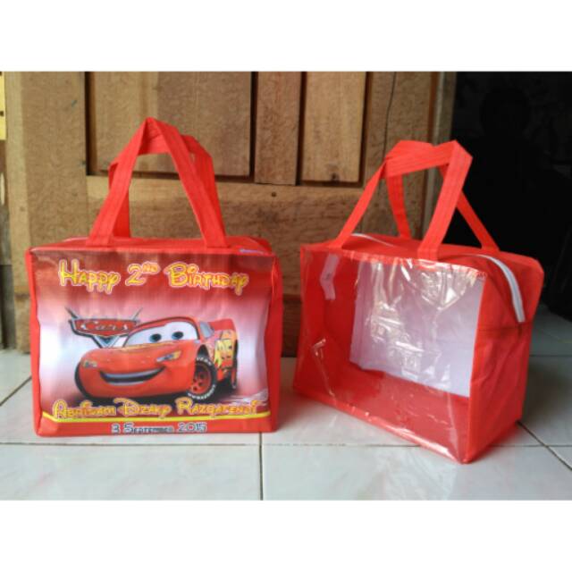 

(HB) Tas souvenir ultah resleting kombinasi mika cars