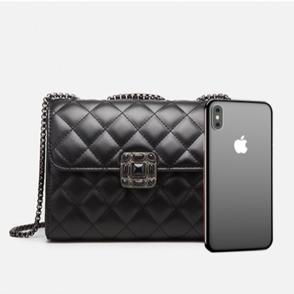 Tas Bahu Perempuan Diamond Rantai Women Tas Selempang High Fashion Black