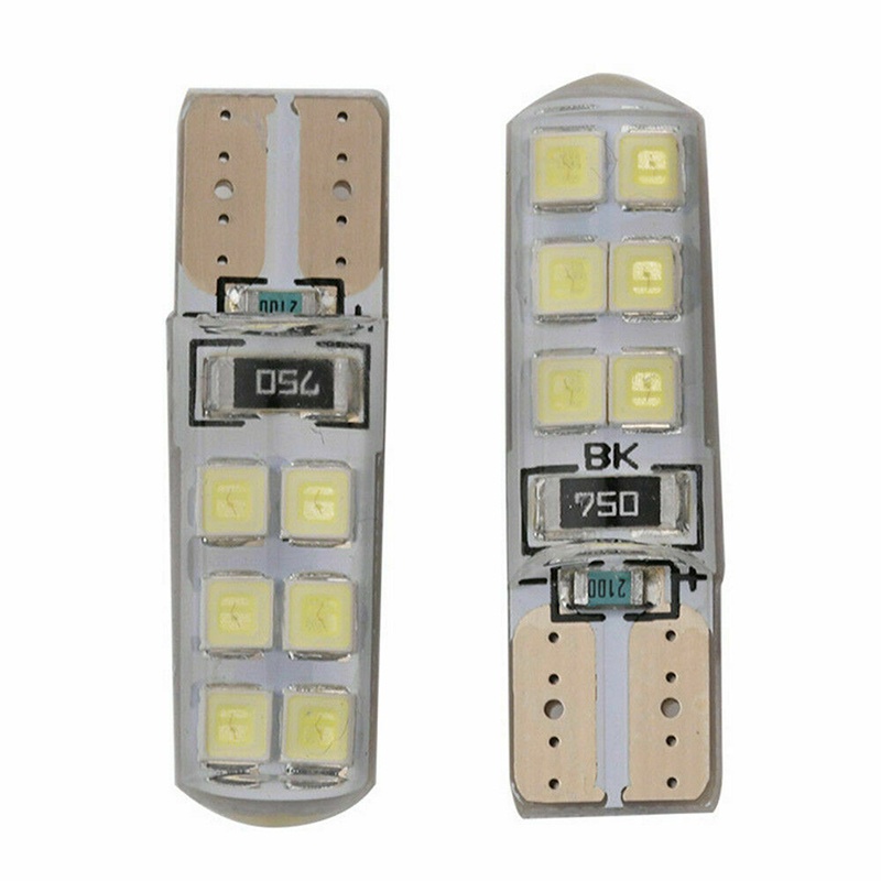 (LUCKID) 10pcs Lampu Xenon T10 W5W 12-SMD 2835 LED Canbus Error Bahan Silica