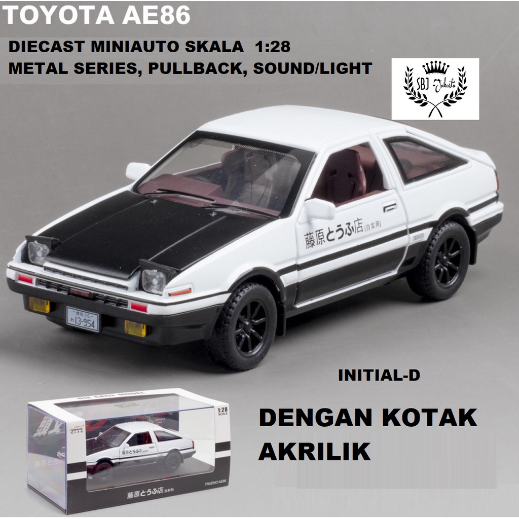 DIECAST MINIAUTO TOYOTA AE86 TRUENO INITIAL D Skala 1:28  ada BOX AKRILIK