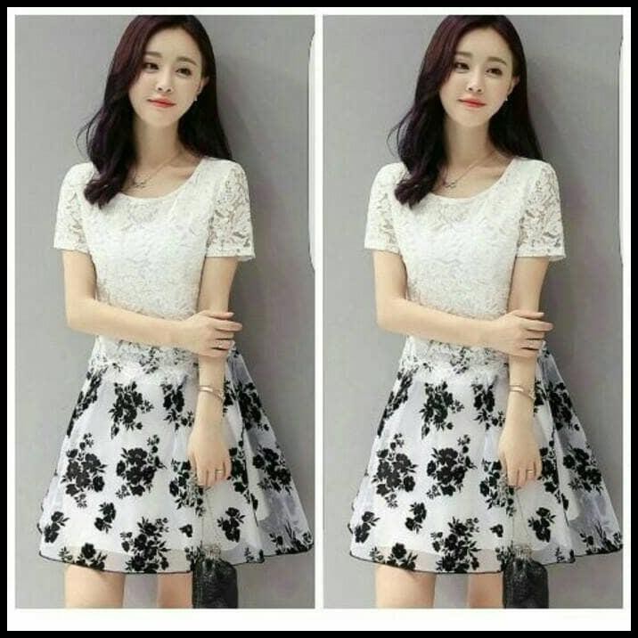 uk34 gaun pesta natal / mini dress brokat / dress kekinian / dress remaja - biru n5b0