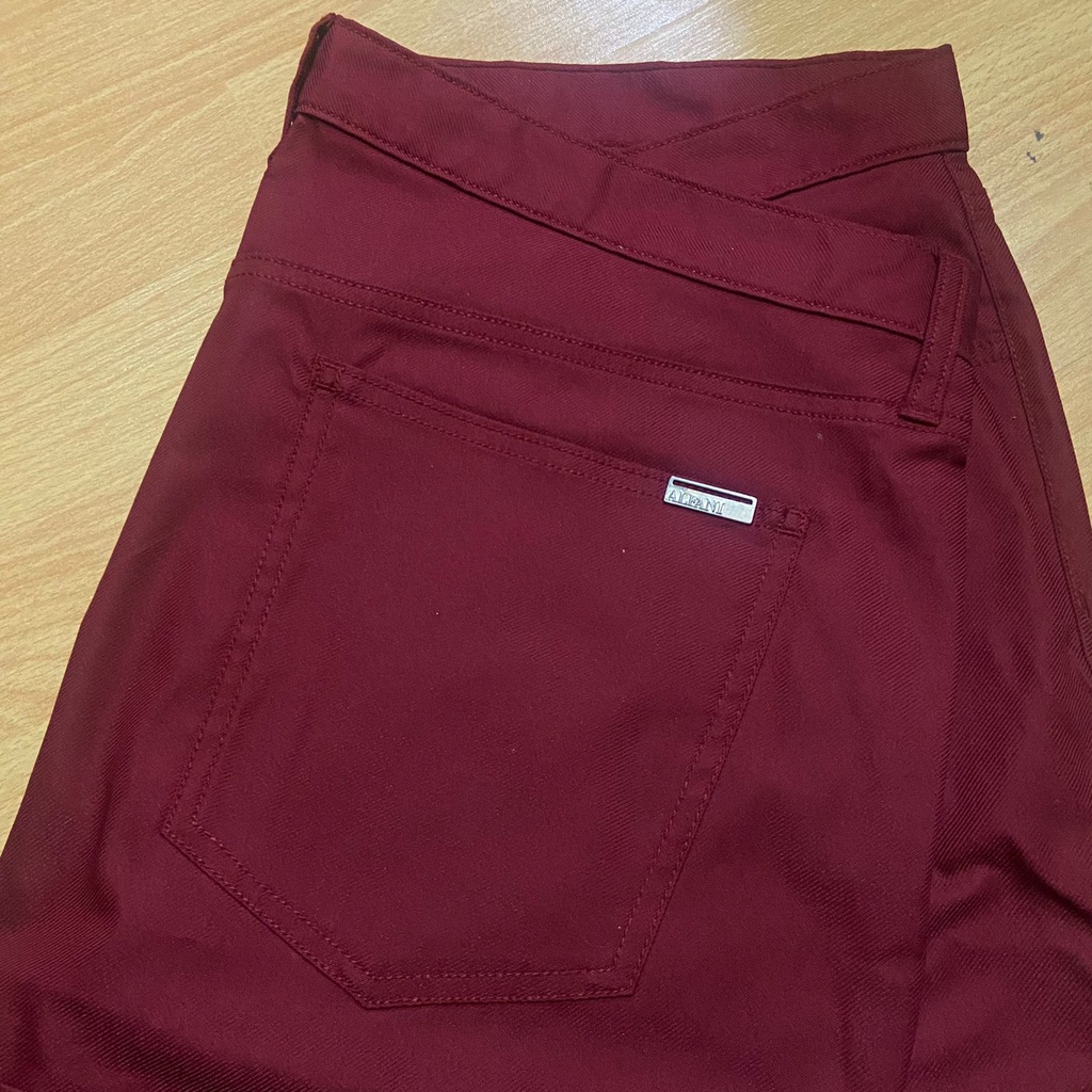 ALFANI Celana Panjang Chino Twill Stretch Maroon Regular Fit Red Formal Kasual Original