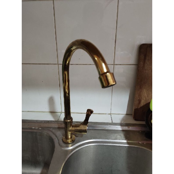 Kran Cuci Piring - Keran Air Sink Angsa Tanam Wastafel Engkol Minimalis Gold Emas - Kran Sink Bak Cuci Piring Tanam Washtafel Bagus