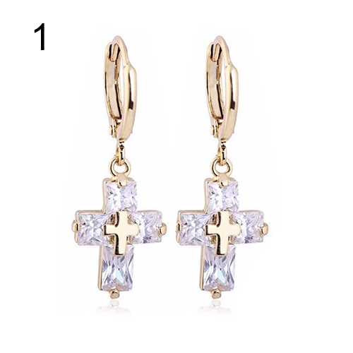 Hu Hu Hu Hu Hu Alat Bantu Pasang Kacamata♡ Anting Bulat Gantung Desain Salib Hias Cubic Zirconia Gaya Mewah Untuk Wanita