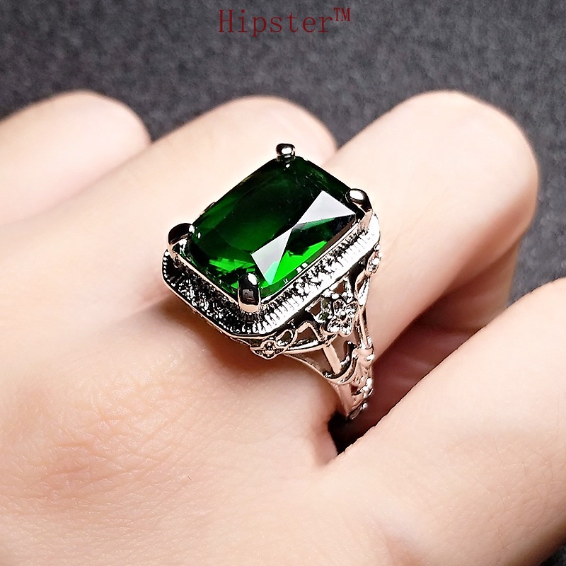 Hot Sale Creative Design Characteristic Hollow Pattern Square Ruby Ring