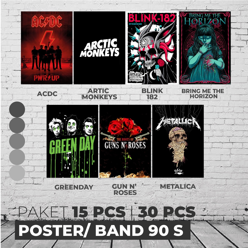 PAKET POSTER / WALL DECOR BAND 90S ACDC, ARTIC MONKEY. BLINK, BMTH, GREENDAY, GUN N ROSES, METALICA 