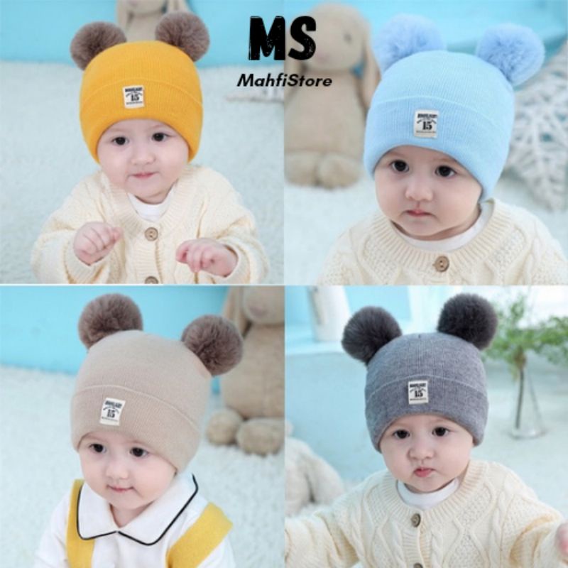 COD Topi kupluk pompom anak / kupluk pompom cute / Kupluk Pom-Pom Baby Kids Hat / Topi Kupluk Bayi 15 MOONLIGHT