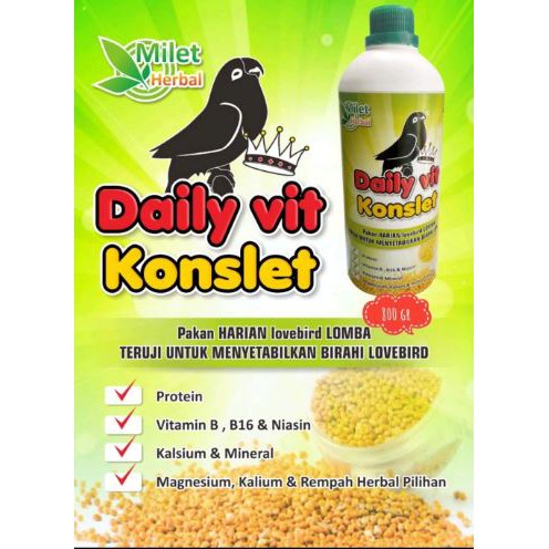 DAILY VIT KONSLET Pakan Harian Lovebird Lomba 850gram/ Milet Herbal Extra Energy & Power Competition-1