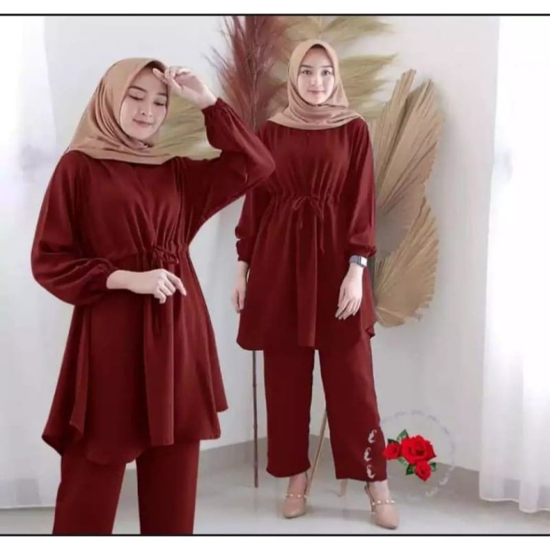 SETELAN CELANA TUNIK AIRA POLOS TERBARU