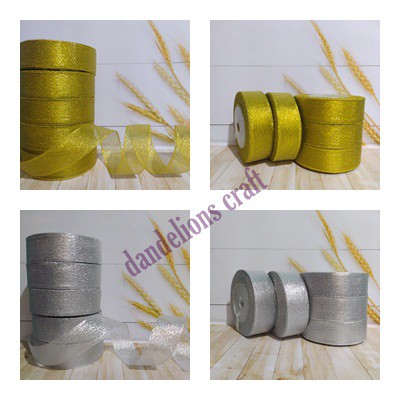 Pita Gliter/Glitter Rebbon/Pita Emas Silver/Pita Kado Souvenir Per Rol 20Y