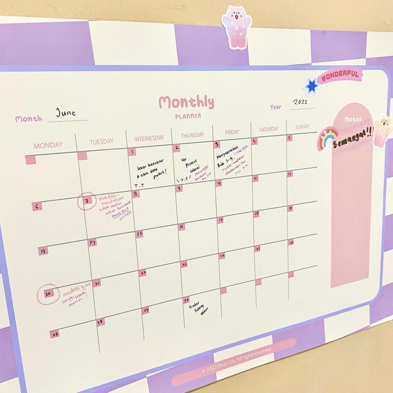 BISA DIHAPUS - Monthly Planner Wall Pastel Poster Tempel Dinding ukuran A3 A4 Planner Tempel Aesthet