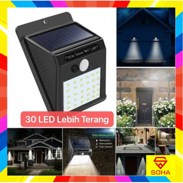 LP-02 Lampu 30 LED Solar Cell Tenaga Surya Matahari Panel Sensor Dinding Taman Outdoor Wall Lamp