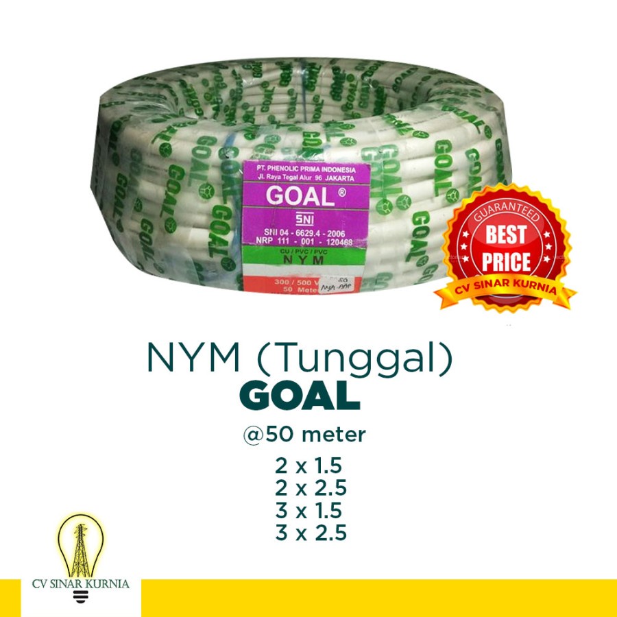 Kabel Listrik Tunggal NYM 2x2,5 2x2.5 50M GOAL| GOAL Kabel NYM | SNI GROSIR