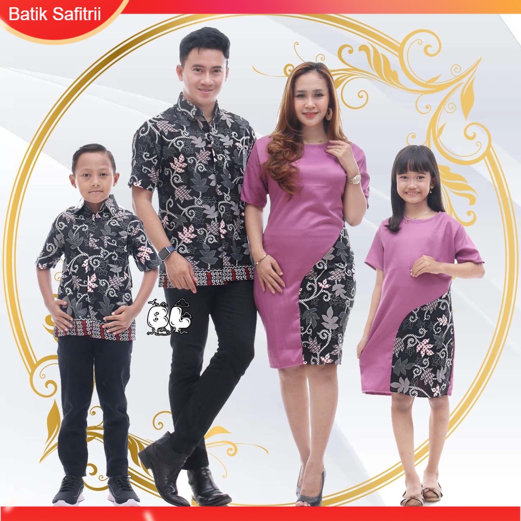 Couple Keluarga - Batik Keluarga Natal - Ibu Bapak Anak - Motif Kombinasi Moscrep pink Ungu - Dress 