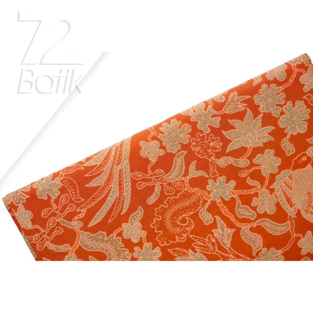 KAIN BATIK PREMIUM Bahan Katun Motif Burung Murai Warna Orange 721797 Cap 72 Jarik Jarit Samping Kebat Panjang Batik Katun Modern Premium Bahan Seragam Batik Pernikahan Kantor Keluarga Murah Kamen Jadi Batik Bali Lembaran