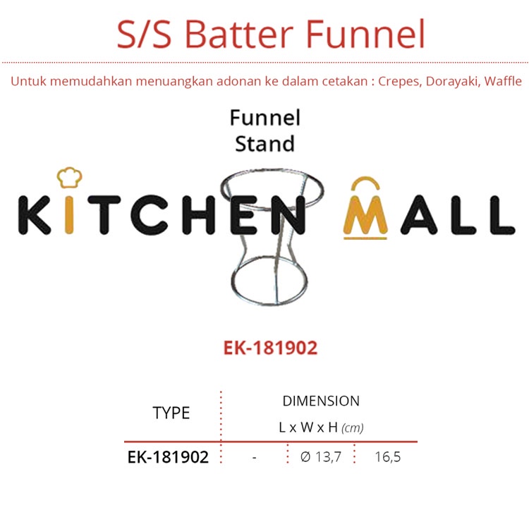 Getra EK-181902 Stainless Steel Funnel Stand / Tatakan corong adonan