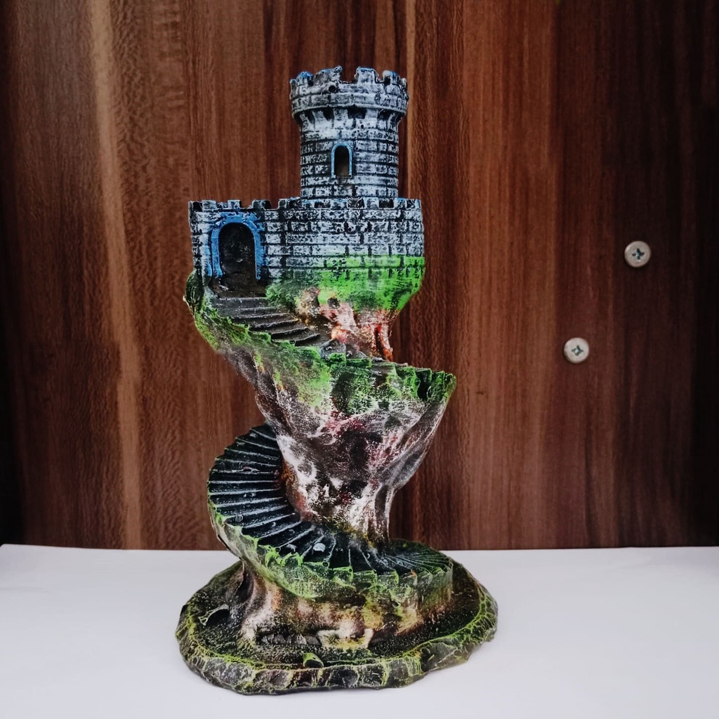 hiasan aquarium menara kastil, dekorasi aquarium menara kastil, hiasan aquascape menara kastil, akse