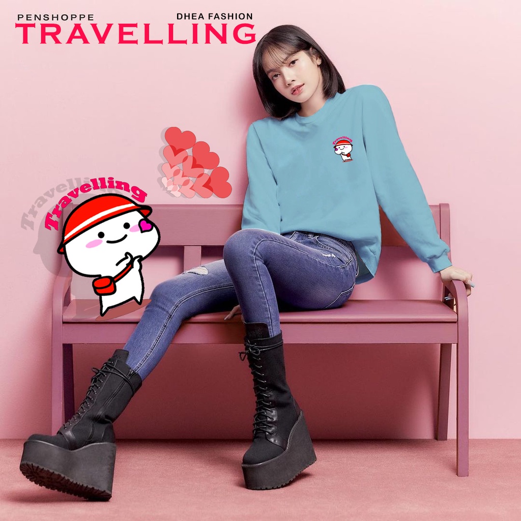 🅳🅵 Sweater Quby Travelling Aesthetic Pria &amp; Wanita | Sweater Korea Style Fleece Cotton | Dhea Fashion