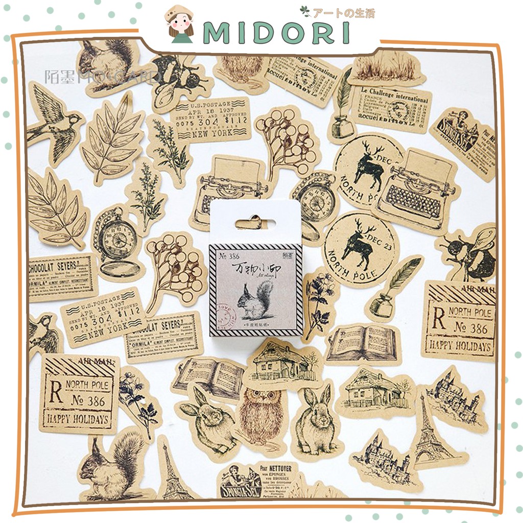 

[MIDORI] 46 Pcs ALL THINGS Deco Sticker DIY Scrapbook Stiker Lucu Kotak - B0084