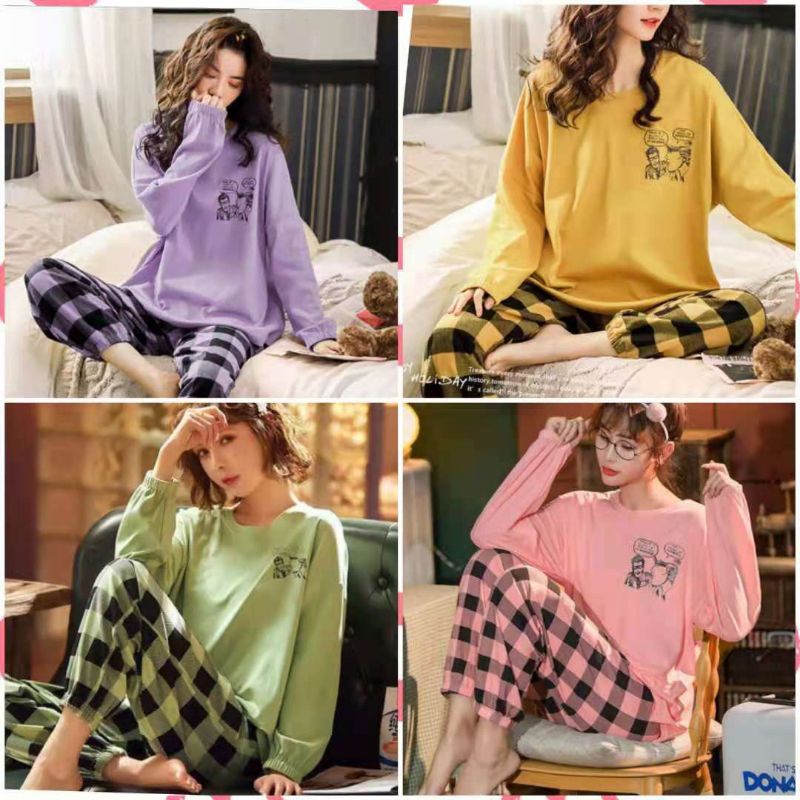 Baaju.id Set Piyama Import Baju Tidur  Lengan Panjang Celana Panjang Baju Tidur Wanita KR1002-2