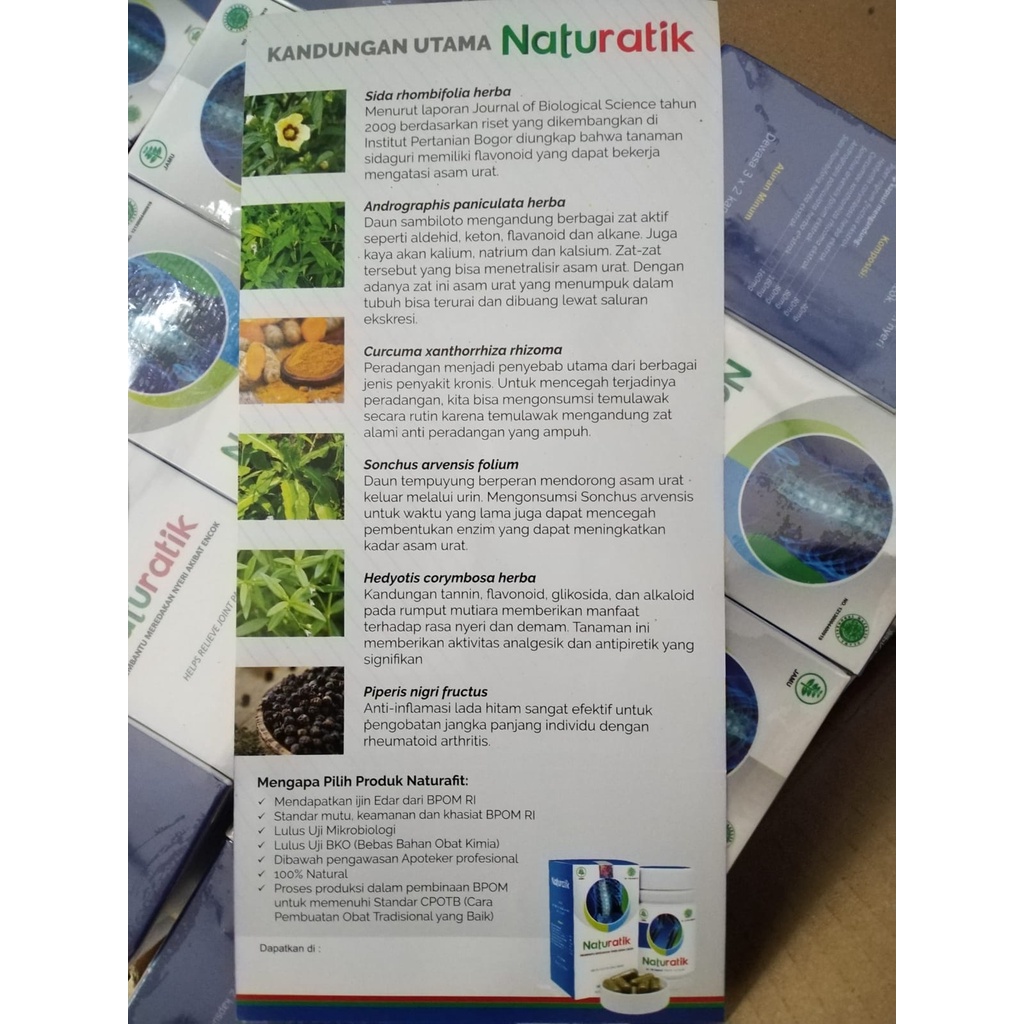 NATURATIK Naturafit / Obat Herbal Asam Urat Rematik PEGAL dan NYERI pada SENDI - ORIGINAL BPOM