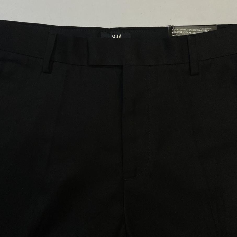 H&M Celana Kantor Formal Skinny Fit Hitam Pria Bahan Jas Suit Original ..