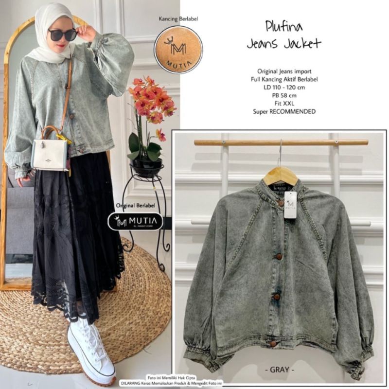 Plufina jeans jacket by mutia / Jaket jeans muslimah tebal