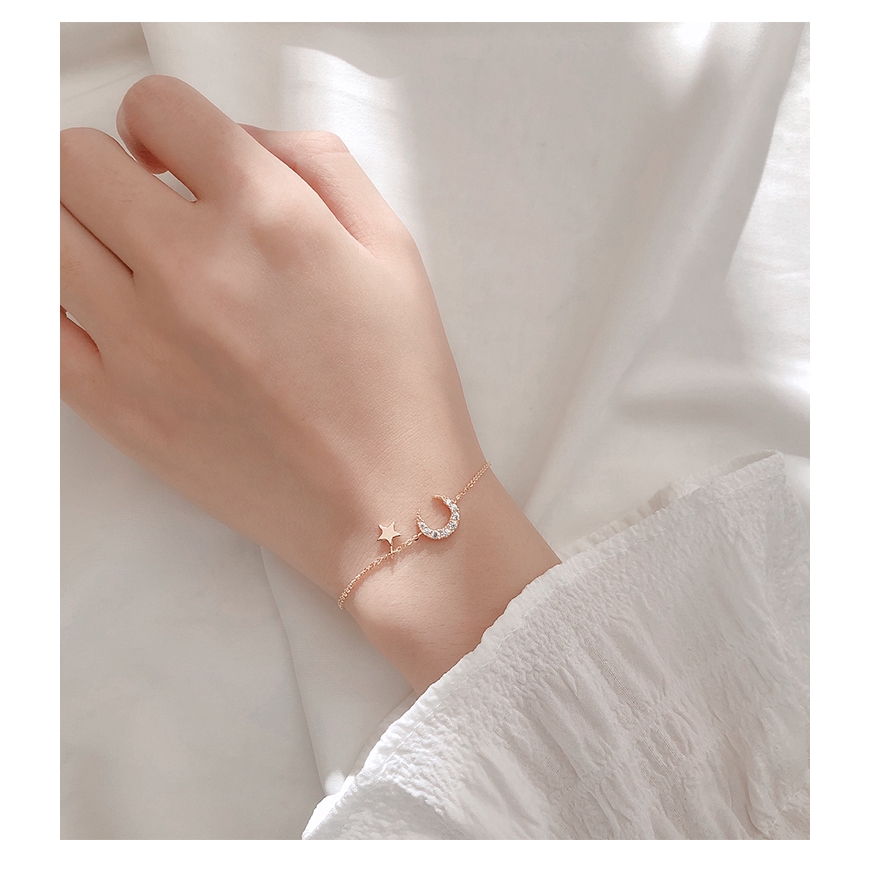 Gelang Bentuk Bulan Dan Bintang Aksen Zircon Gaya Korea Untuk Wanita