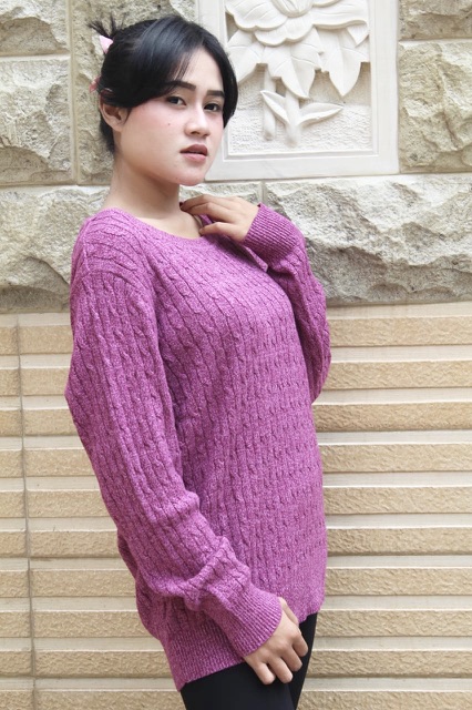 IMPORT BELI 2 GRATIS 1 Sweater Rajut Ungu Purple Wool Musim Dingin Infinity Baju Winter Alex Piere