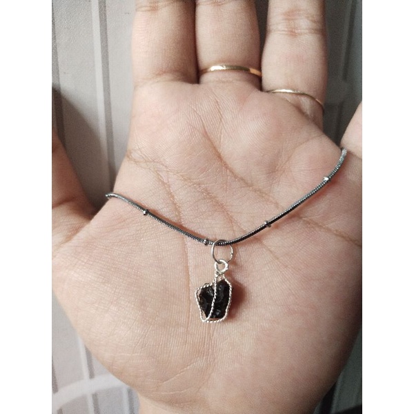 Kalung Batu Meteor Perak / Kalung Meteor Satam / Crystal Healing / Kalung Unik / Meteor Asli