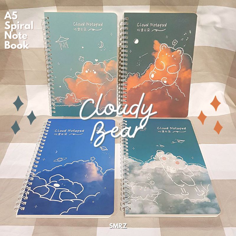 

Cloudy Bear A5 Spiral Notebook - Buku Tulis Garis Beruang dan Awan