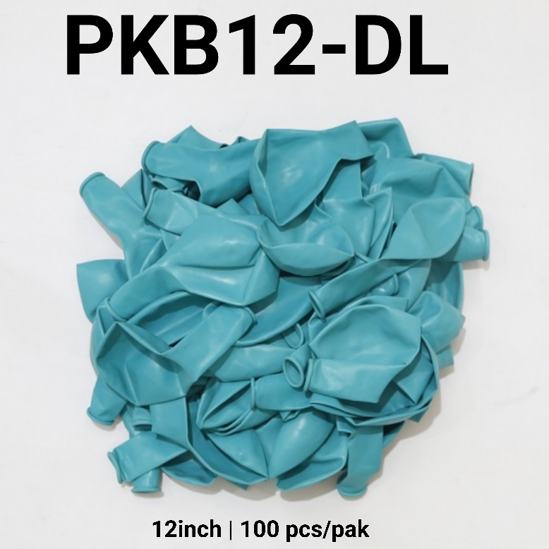 PKB12-DL Balon latex 12inch 1 pak isi 100 doff tebal biru hijau toska  (Balon Latex Bulat Doff) papa