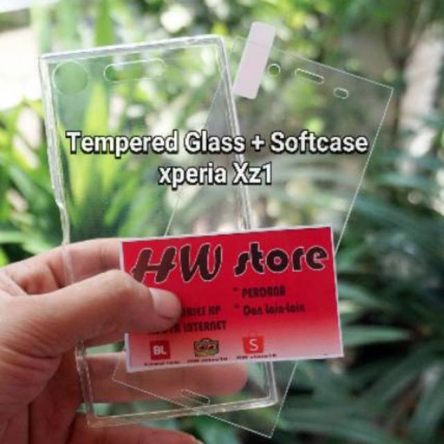 tempered glass anti gores kaca plus softcase soft case sony xperia xz1
