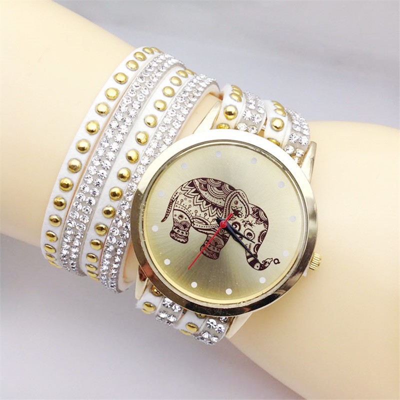 jam tangan motif gajah velvet elephant pattern watch (1J2) JWA016