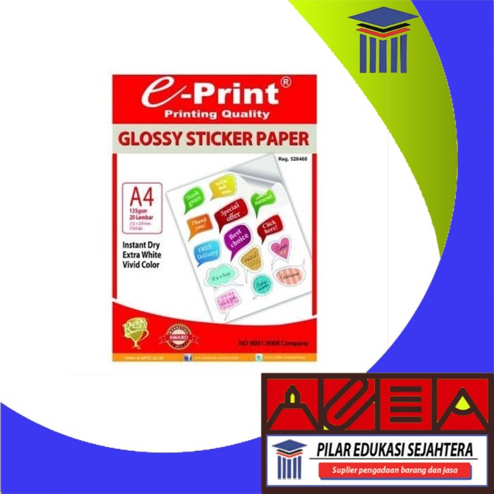 

PAPER / KERTAS STICKER STIKER PHOTO GLOSSY E-PRINT A4 135 GRAM MURAH