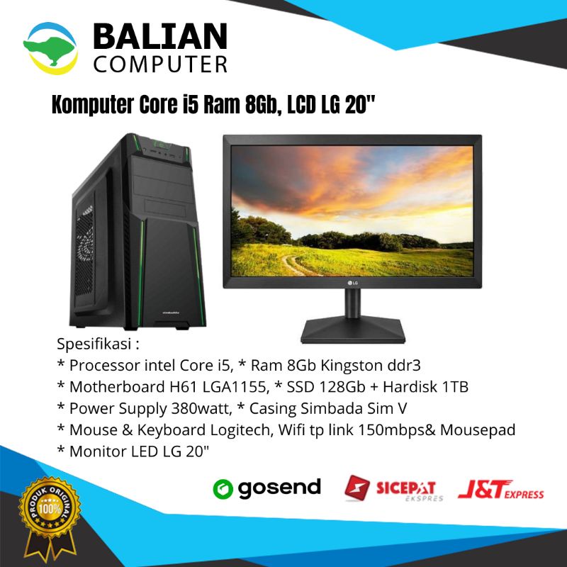 Komputer Office Core i5 Ram 8gb Ssd 128Gb HDD 1TB LED LG 20" full set