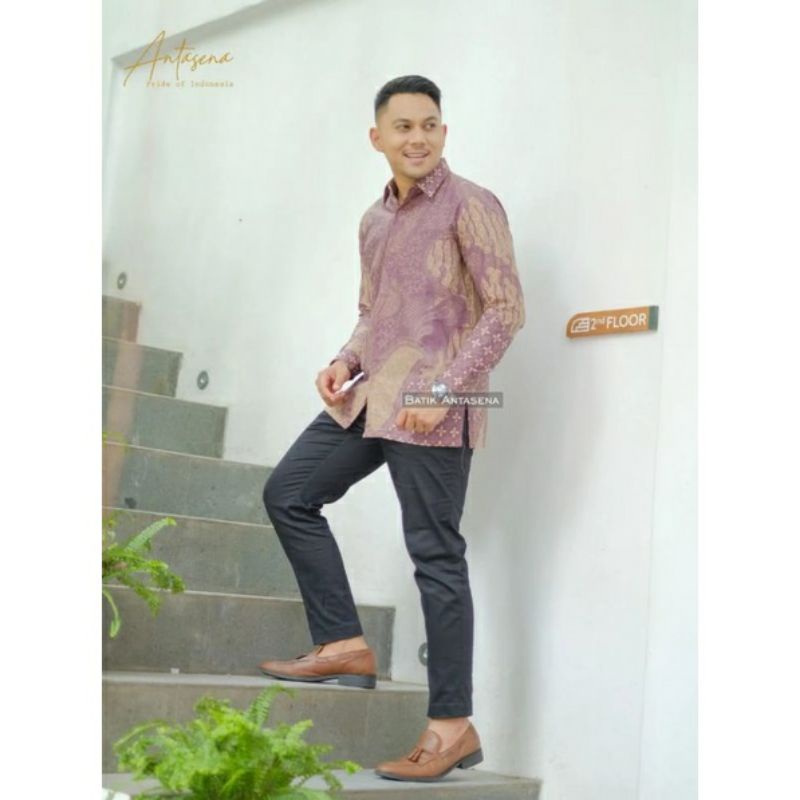 PEKSI TRUNTUM PINK Kemeja Batik Pria Slimfit Premium Lengan Panjang Bahn Katun Halus Lapis Furing