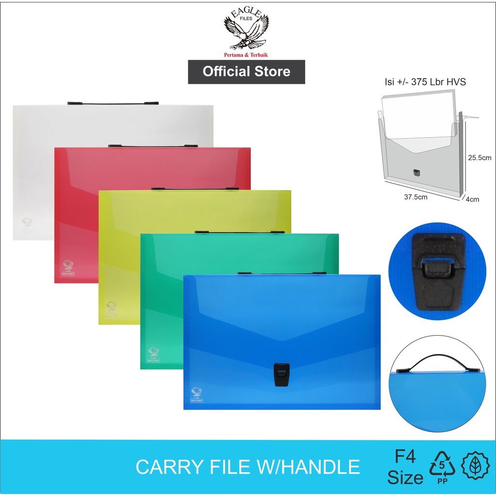 

Carry File Box With Handle EAGLEFiles F4 (Folio) / Tas Dokumen / Map Dokumen Tenteng Transparant