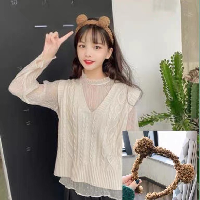 (Hello Girl)B93 Bando Wanita Karakter Telinga Beruang Gaya Korea Import