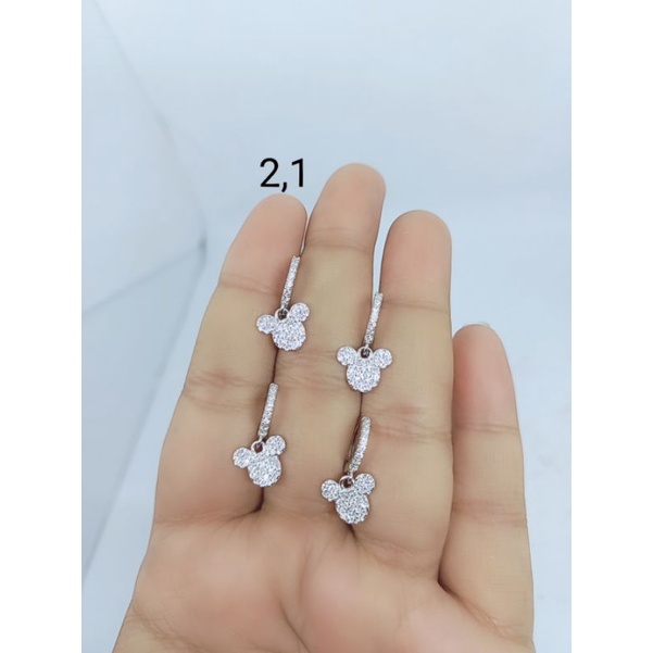 anting jepit perak asli lapis emas/anting jepit gantungan mickeymouse/anting asli silver 925/anting anak fashion