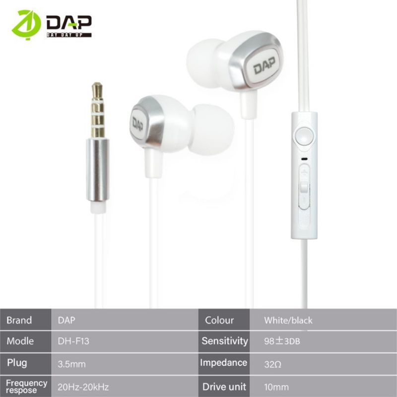 Headset DAP DH-F13 STEREO Handsfree DAP DH-F13 Earphone DAP DH-F13 STEREO BASS Line Control ORIGINAL