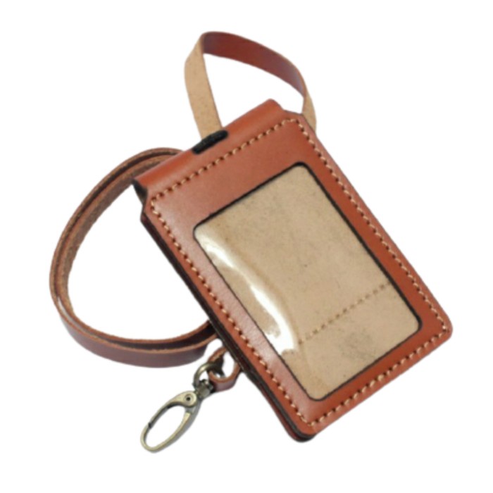 

READY Id Card Holder Name Tag Magnet Lipat Kulit Asli Genuine Leather - Tan PROMO