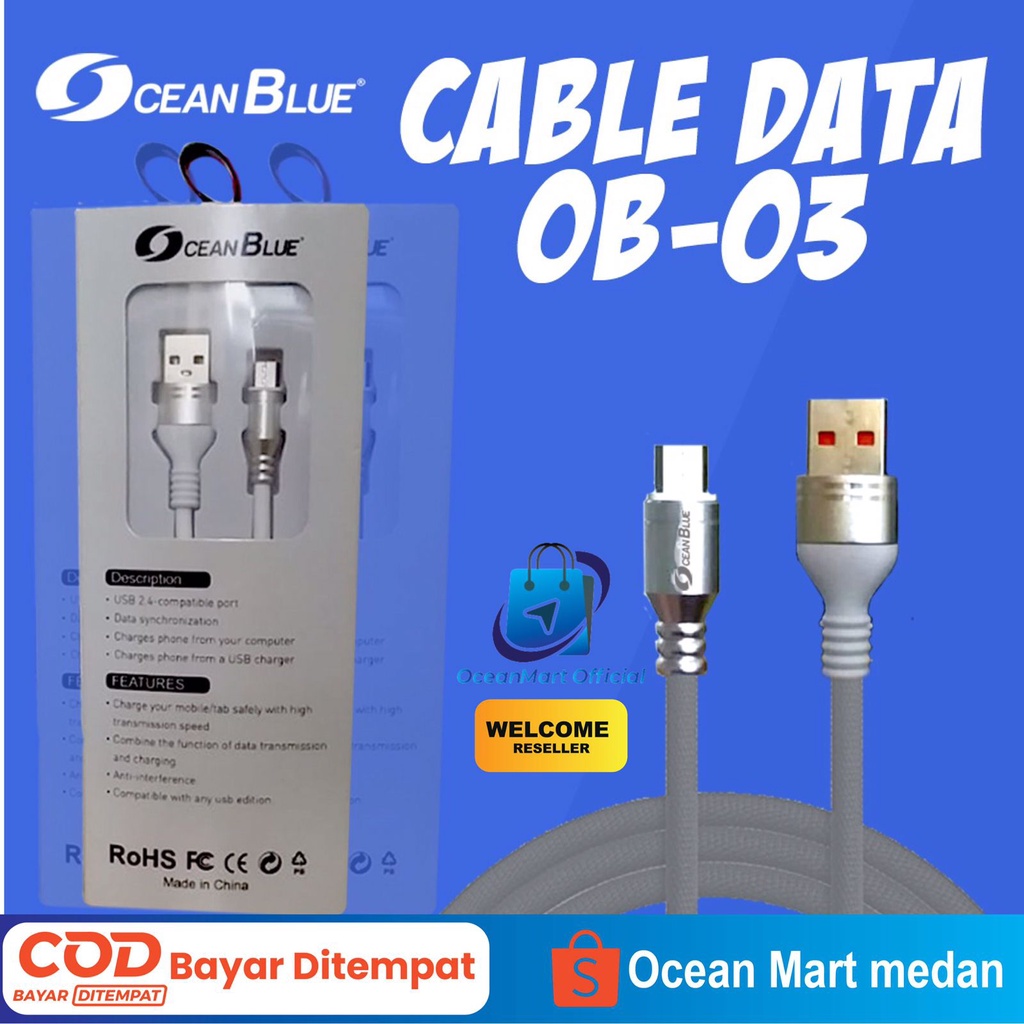 Kabel Data Charger Ocean Blue OB-01 Cable USB Micro 2.4A Fast Charging Aksesoris Handphone HP OCEANMART OCEAN MART Murah Grosir