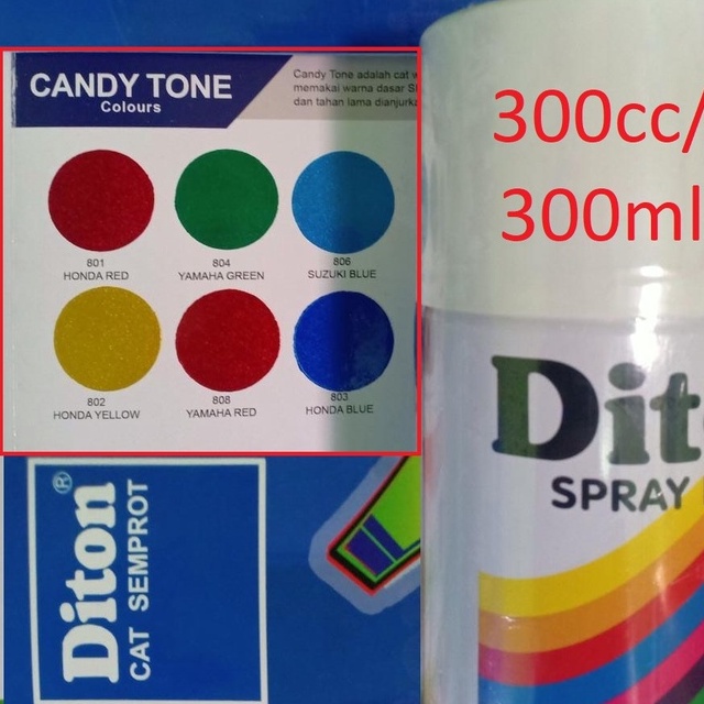 CANDY TONE COLOURS DITON Spray Paint Acrylic Lacquer Paint 300cc Pilox Pilok Cat Semprot Warna CANDYTONE - 300ml (Red, Green, Blue, Yellow, Silver, Clear)