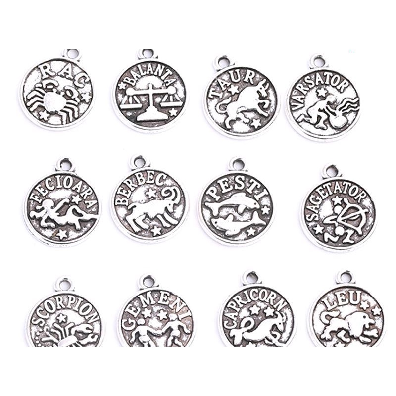 1Pcs Twelve Constellations Round Pendant Charm Zodiak