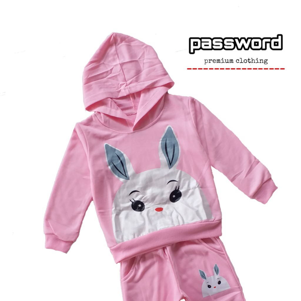 HappyOliver PASSWORD BUNNY Hoodie Setelan Sweater 1 - 7 Tahun Baju Anak BerKualitas